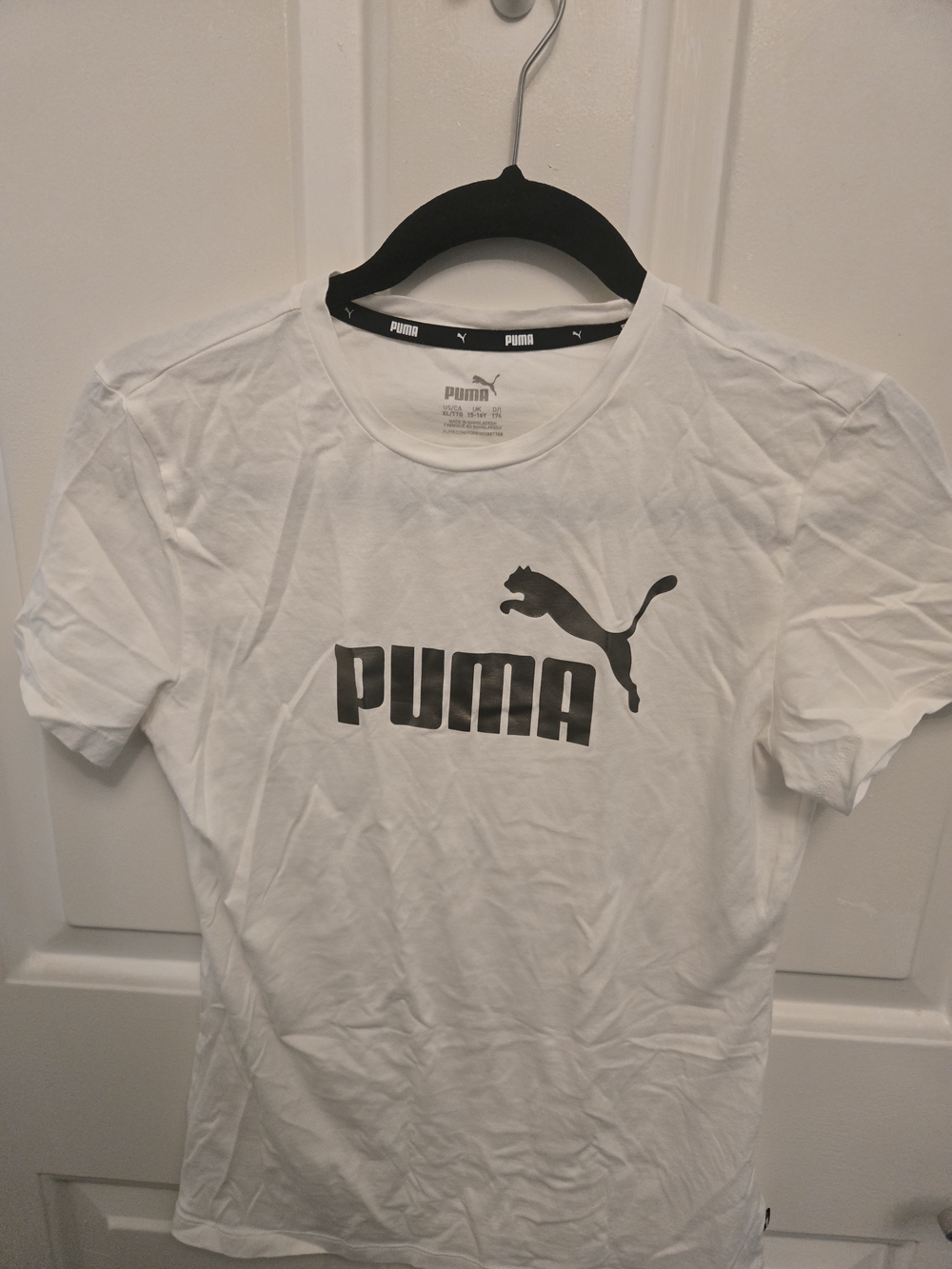Girls Puma White T-Shirt with Black Logo